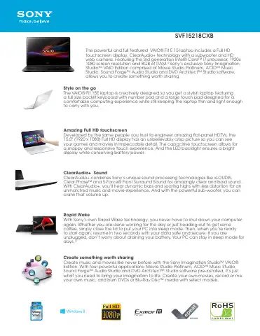 Sony SVF15218CXB Specification Sheet first page preview