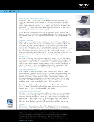 Sony VPCS137GX/B Specifications first page preview