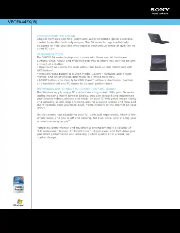 Sony VPCEA44FX/BJ Specifications first page preview