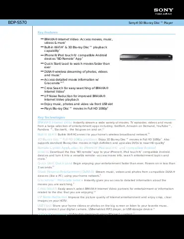 Sony BDP-S570 Specifications first page preview