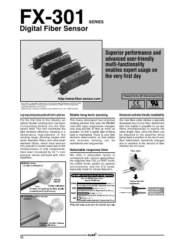 Panasonic Digital Fiber Sensor FX-301 Specification Sheet first page preview