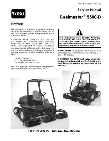 Toro Reelmaster 5500-D Service Manual first page preview