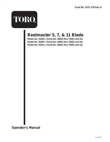 Toro Reelmaster 5 Blade Operator's Manual first page preview