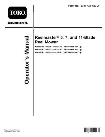 Toro ReelMaster 01005 Operator's Manual first page preview