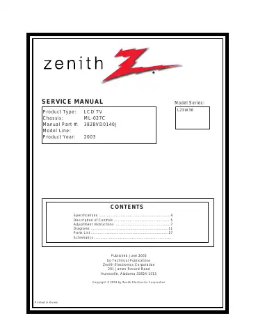 LG Zenith L23W36 Service Manual first page preview