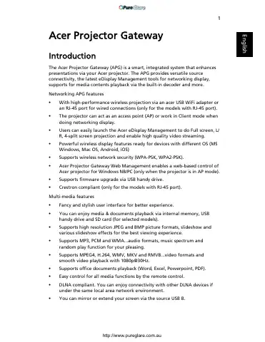 Acer Projector Gateway User Manual first page preview