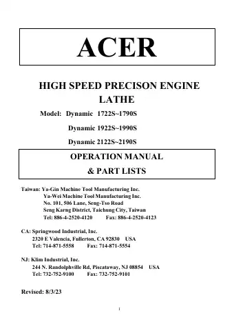 Acer Dynamic 1722S Operation Manual first page preview