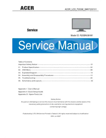 Acer P203 Service Manual first page preview