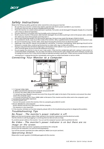 Acer P215H Quick Setup Manual first page preview