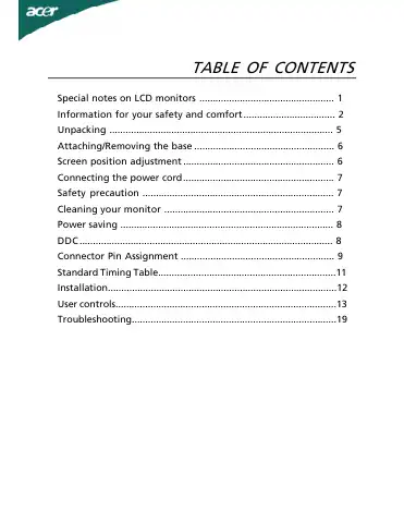 Acer P216H Series User Manual first page preview
