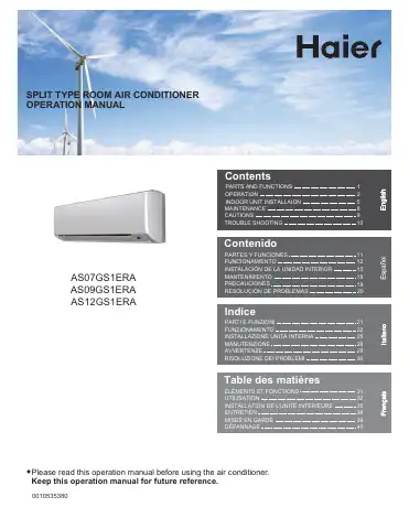 Haier AS07GS1ERA Operation Manual first page preview