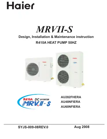 Haier MRVII-S AU28FHEPA Design, Installation & Maintenance Instruction first page preview
