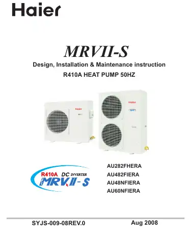 Haier MRVII-S AU282FHERA Design, Installation & Maintenance Instruction first page preview