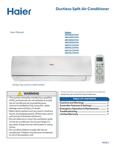 Haier AW09ES2VHA User Manual first page preview