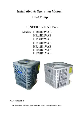 Haier HR18D2VAE Installation & Operation Manual first page preview