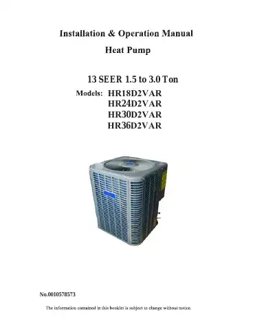 Haier HR18D2VAR Installating And Operation Manual first page preview