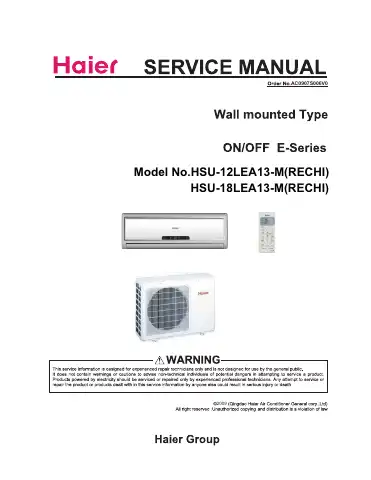 Haier HSU-12LEA13-M Service Manual first page preview