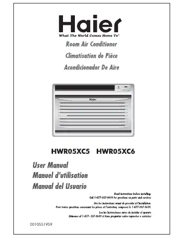 Haier HWR05XC6 - 5200 BTU Electronic Control Room Air Conditioner User Manual first page preview