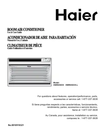 Haier HWR05XCK Use And Care Manual first page preview