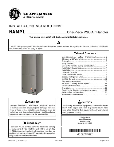 Haier GE NAMP1 Installation Instructions Manual first page preview