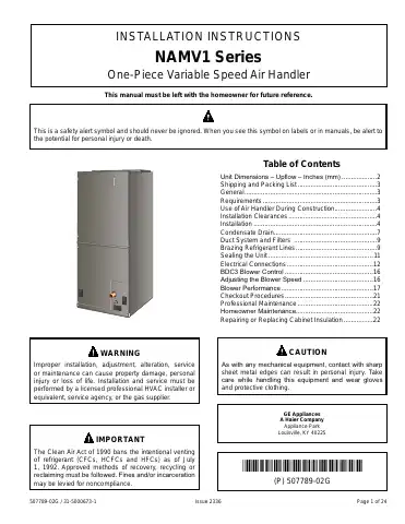 Haier GE NAMV1 Series Installation Instructions Manual first page preview