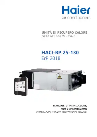 Haier HACI-RP Series Installation, Use And Maintenance Manual first page preview