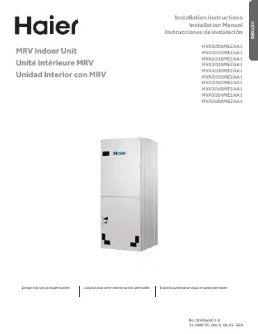 Haier MVAX009ME2AA1 Installation Instructions Manual first page preview