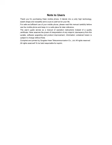 Haier T3000 Manual first page preview
