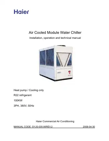 Haier CA0100MANB Installation, Operation And Technical Manual first page preview