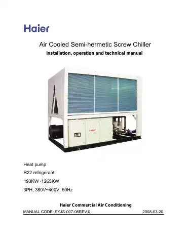 Haier CI0193AANB Installation, Operation And Technical Manual first page preview