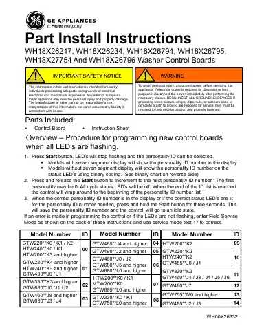 Haier GE WH18X26217 Part Install Instructions first page preview