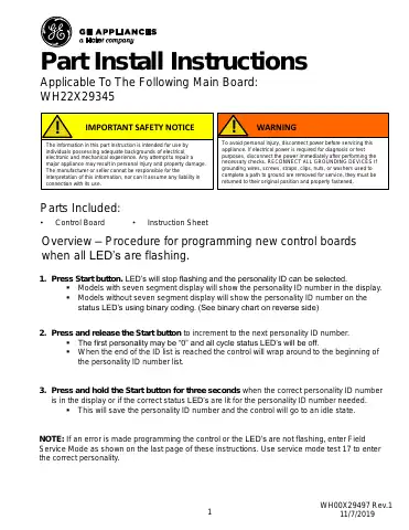 Haier GE WH22X29345 Part Install Instructions first page preview