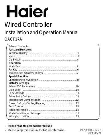 Haier QACT17A Installation And Operation Manual first page preview