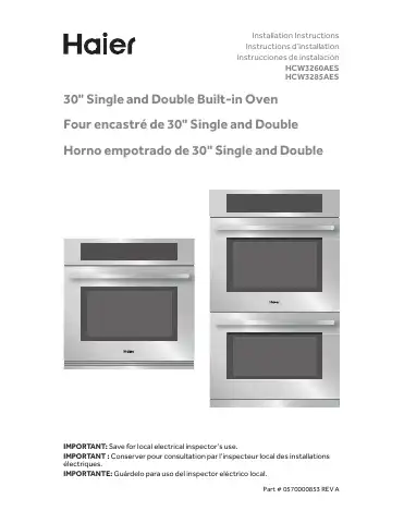 Haier HCW3260AES Installation Instructions Manual first page preview