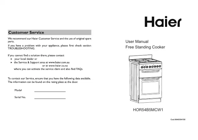 Haier HOR54B5M User Manual first page preview