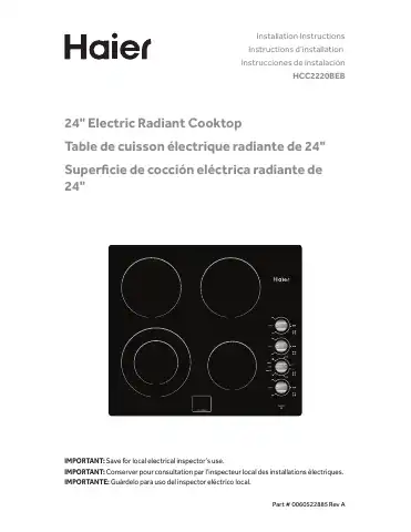 Haier HCC2220BEB Installation Instructions Manual first page preview