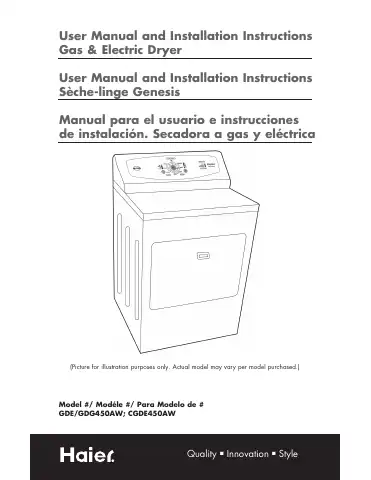 Haier CGDE450AW User Manual And Installation Instructions first page preview