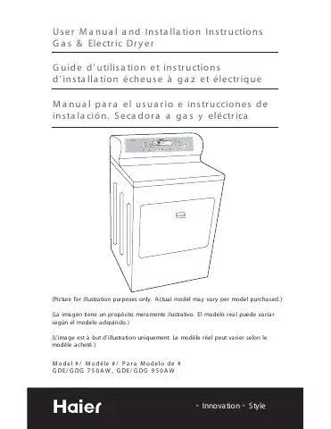 Haier GDE750AW User Manual And Installation Instructions first page preview
