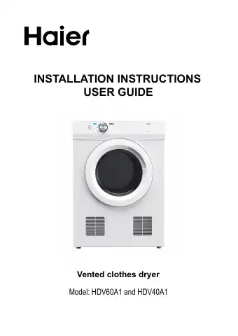Haier HDV40A1 Installation Instructions Manual first page preview