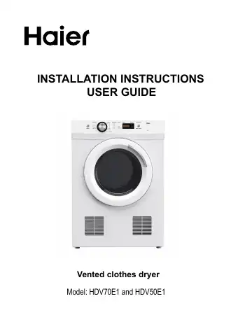 Haier HDV50E1 Installation Instructions & User Manual first page preview