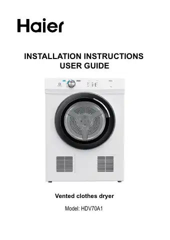 Haier HDV70A1 Installation Instructions Manual first page preview