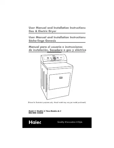 Haier RDE350AW User Manual And Installation Instructions first page preview