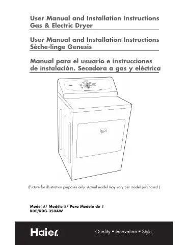 Haier RDE 350AW User Manual And Installation Instructions first page preview