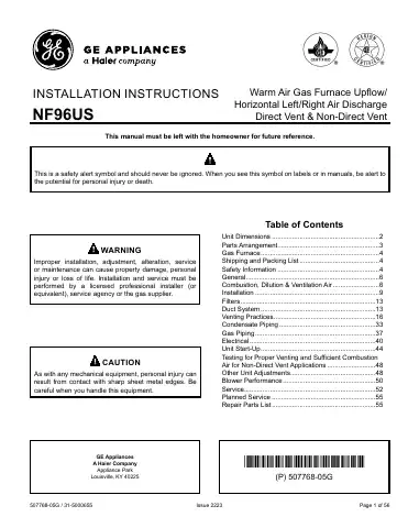 Haier GE APPLIANCES NF96US Installation Instructions Manual first page preview