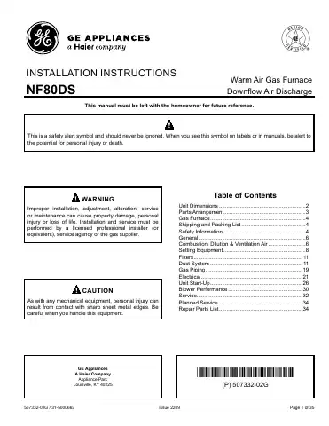Haier GE NF80DS Installation Instructions Manual first page preview