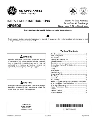 Haier GE NF96DS Installation Instructions Manual first page preview