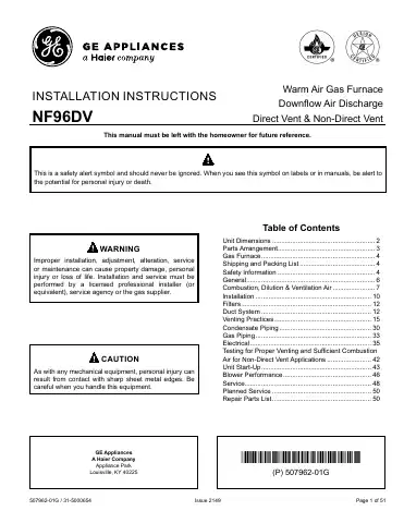 Haier GE NF96DV Installation Instructions Manual first page preview