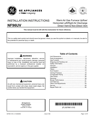 Haier GE NF96UV Installation Instructions Manual first page preview