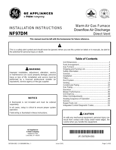 Haier GE NF97DM Installation Instructions Manual first page preview