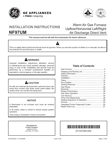 Haier GE NF97UM Installation Instructions Manual first page preview